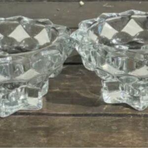 Pair of candleholders Reims France glass for tapers or tea lights